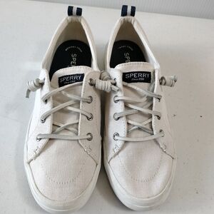 Sperry Women's Crest Vibe Canvas Sneakers Cream 8 Nautical Comfort Vacation